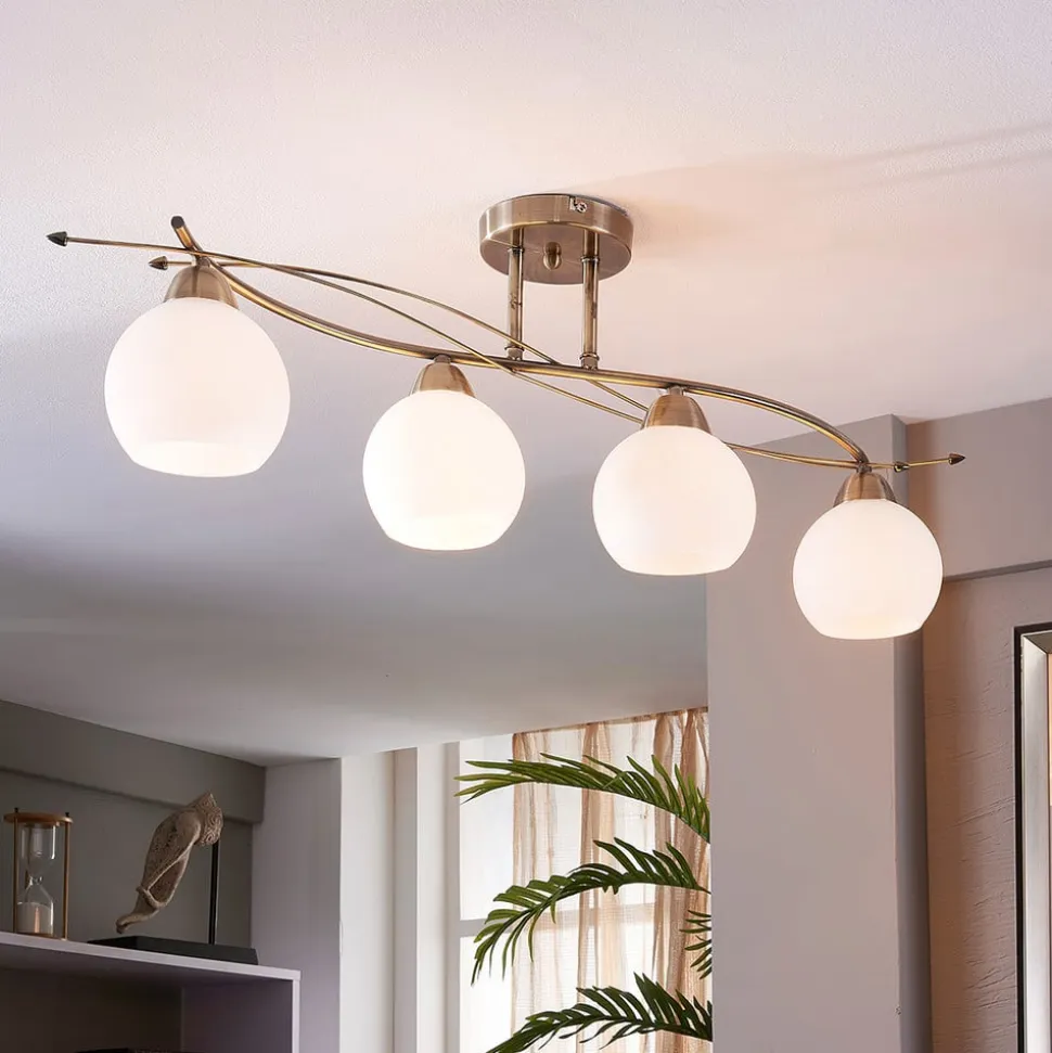 Lindby loftlampe Leanda, 80 cm, 4 lyskilder, metal, glas