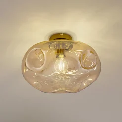 Lindby loftlampe Lelia, ravfarvet, glas, Ø 35 cm