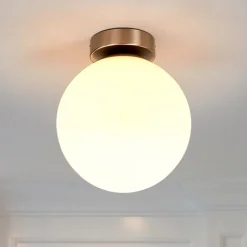 Lindby loftlampe Lennie, hvid, glas, Ø 20 cm, IP44, E27