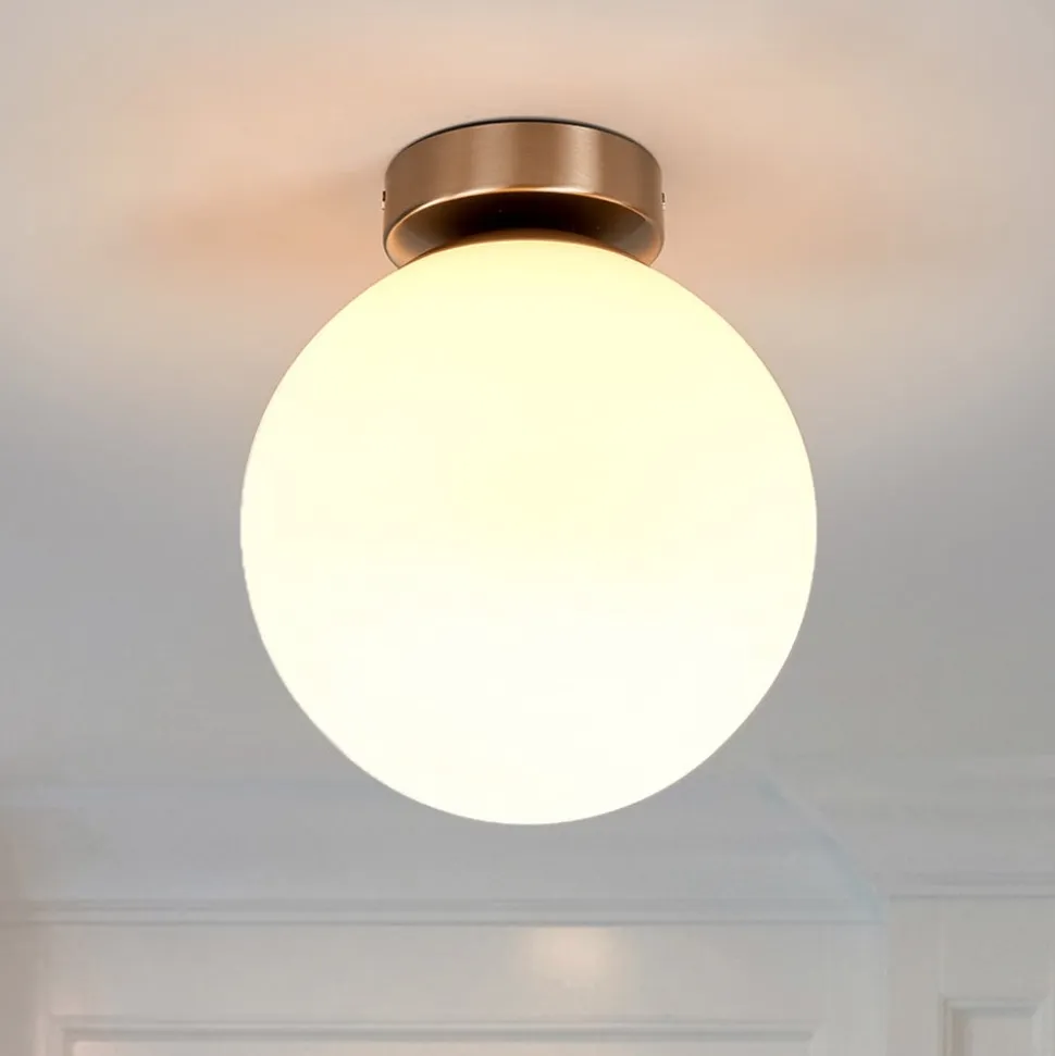 Lindby loftlampe Lennie, hvid, glas, Ø 20 cm, IP44, E27