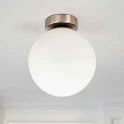 Lindby loftlampe Lennie, hvid, glas, Ø 20 cm, IP44, E27