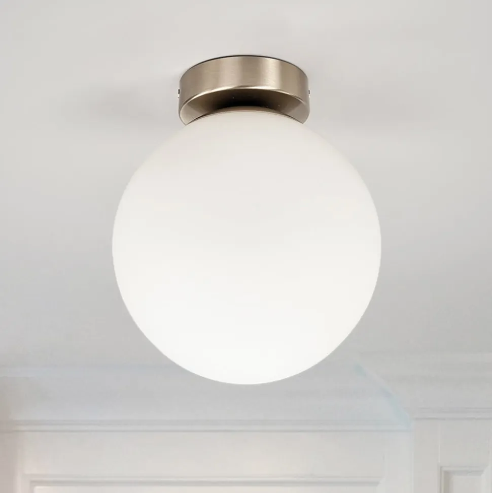 Lindby loftlampe Lennie, hvid, glas, Ø 20 cm, IP44, E27