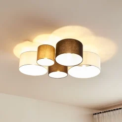 Lindby loftlampe Lettie, grå/sort/hvid, 5 lyskilder, E27