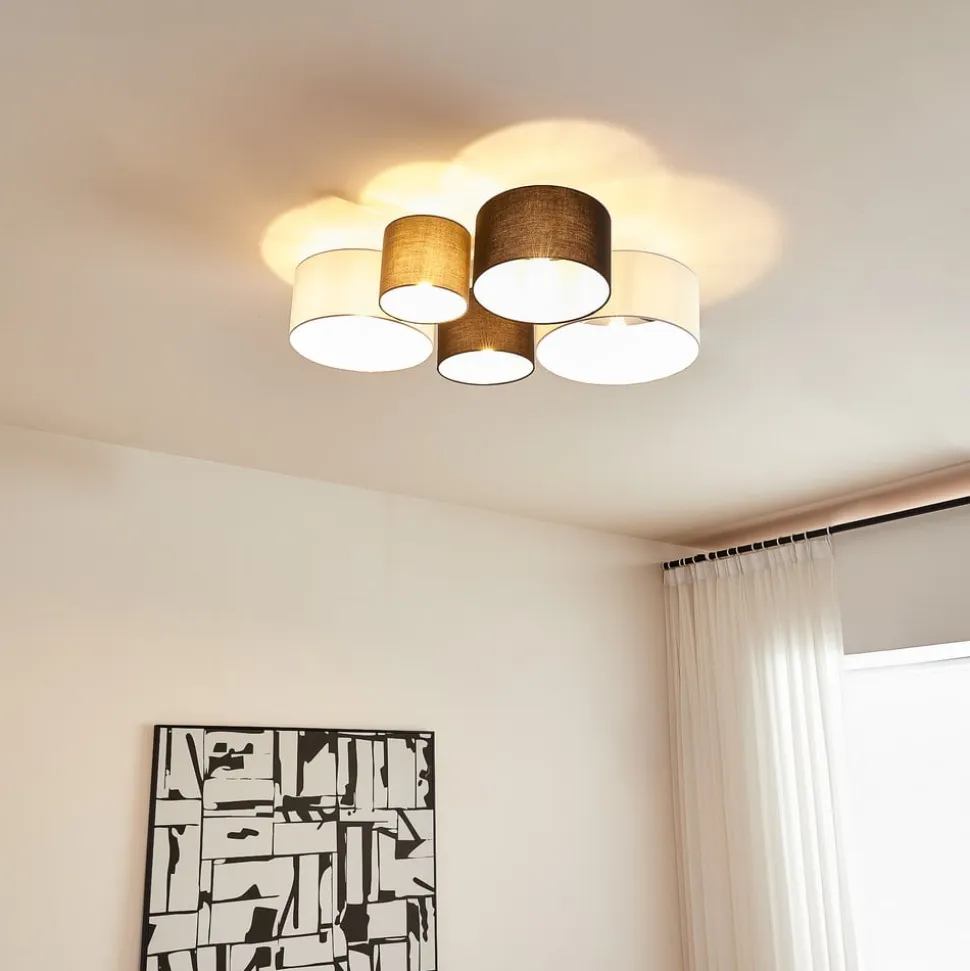 Lindby loftlampe Lettie, grå/sort/hvid, 5 lyskilder, E27