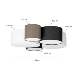 Lindby loftlampe Lettie, grå/sort/hvid, 5 lyskilder, E27