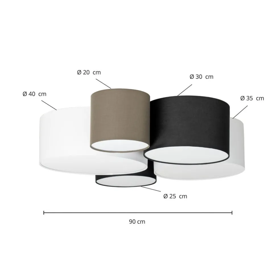 Lindby loftlampe Lettie, grå/sort/hvid, 5 lyskilder, E27