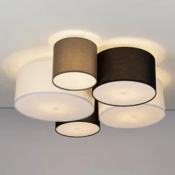 Lindby loftlampe Lettie, grå/sort/hvid, 5 lyskilder, E27