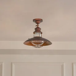 Lindby loftlampe Louisanne, brun, metal, Ø 35cm