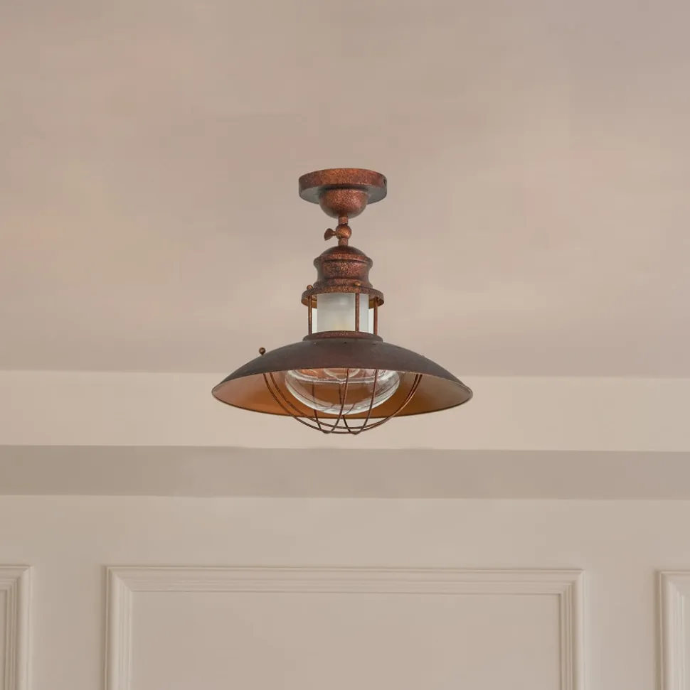 Lindby loftlampe Louisanne, brun, metal, Ø 35cm