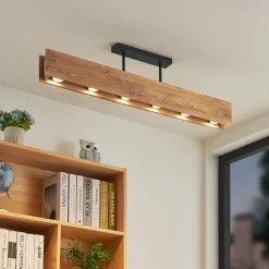 Lindby loftlampe Malwin, GU10, 100 cm lang, 6 lyskilder, træ