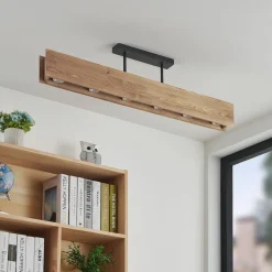 Lindby loftlampe Malwin, GU10, 100 cm lang, 6 lyskilder, træ