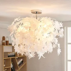 Lindby loftlampe Maple, Ø 70 cm, krom, hvid, tekstil