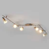 Lindby loftlampe Marena, 6 lyskilder, glas, træ, 180 cm lang
