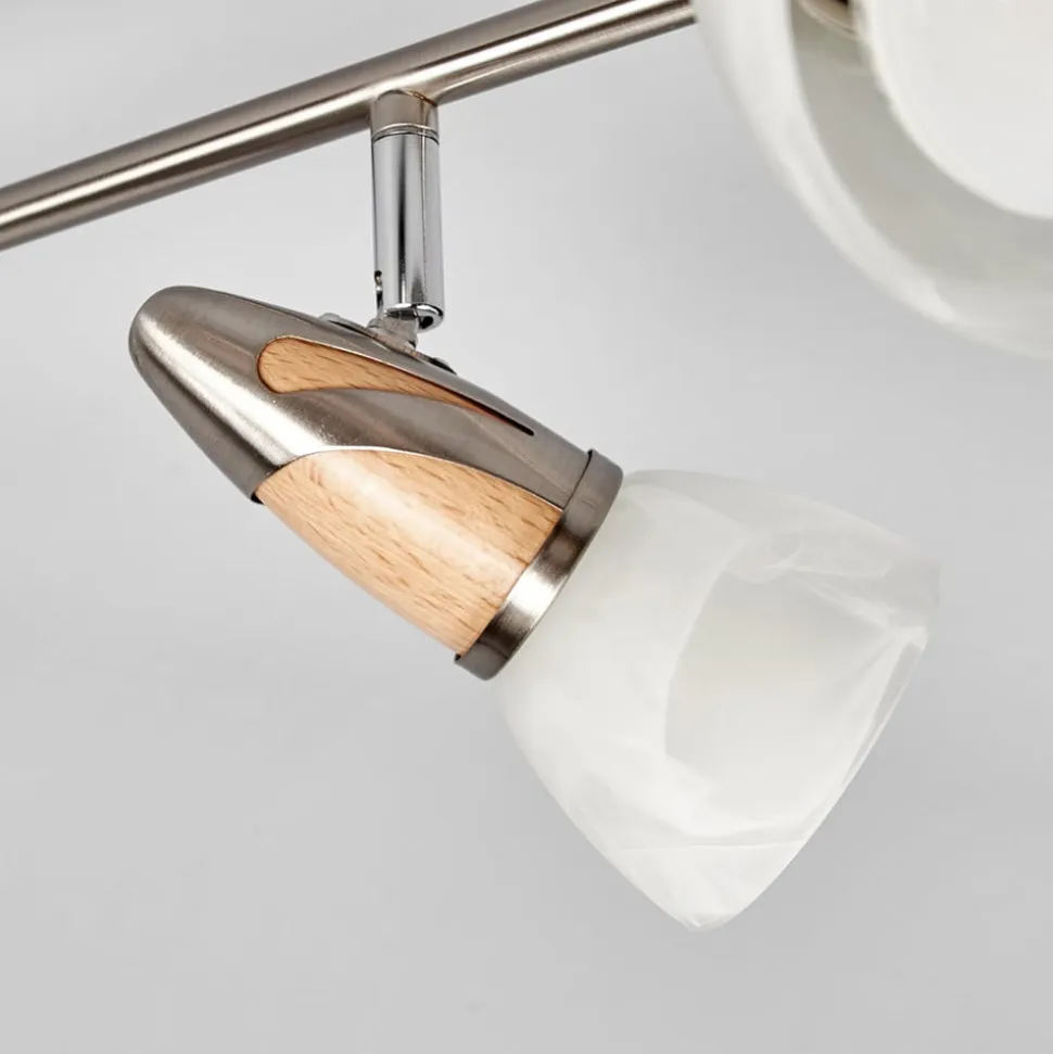 Lindby loftlampe Marena, 6 lyskilder, glas, træ, 180 cm lang