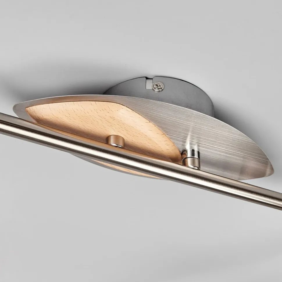 Lindby loftlampe Marena, 6 lyskilder, glas, træ, 180 cm lang