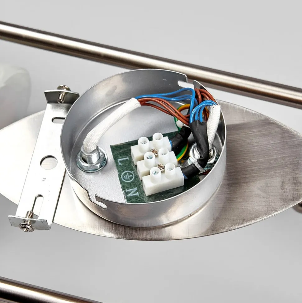 Lindby loftlampe Marena, 6 lyskilder, glas, træ, 180 cm lang