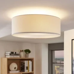 Lindby loftlampe Mariat, hvid, hør, Ø 45 cm, E27