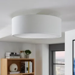 Lindby loftlampe Mariat, hvid, hør, Ø 45 cm, E27