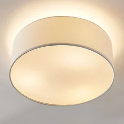Lindby loftlampe Mariat, hvid, hør, Ø 45 cm, E27