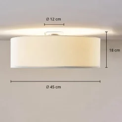 Lindby loftlampe Mariat, hvid, hør, Ø 45 cm, E27