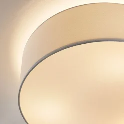 Lindby loftlampe Mariat, hvid, hør, Ø 45 cm, E27