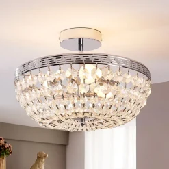 Lindby loftlampe Mondrian, 35 cm, krom, krystal