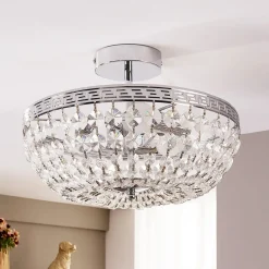 Lindby loftlampe Mondrian, 35 cm, krom, krystal