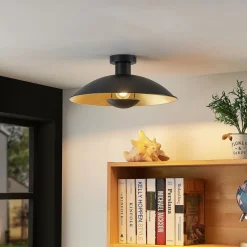Lindby loftlampe Narisara, Ø 40 cm, E27, sort-guld