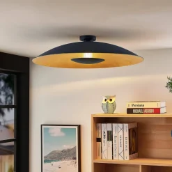 Lindby loftlampe Narisara, Ø 80 cm, E27, sort-guld