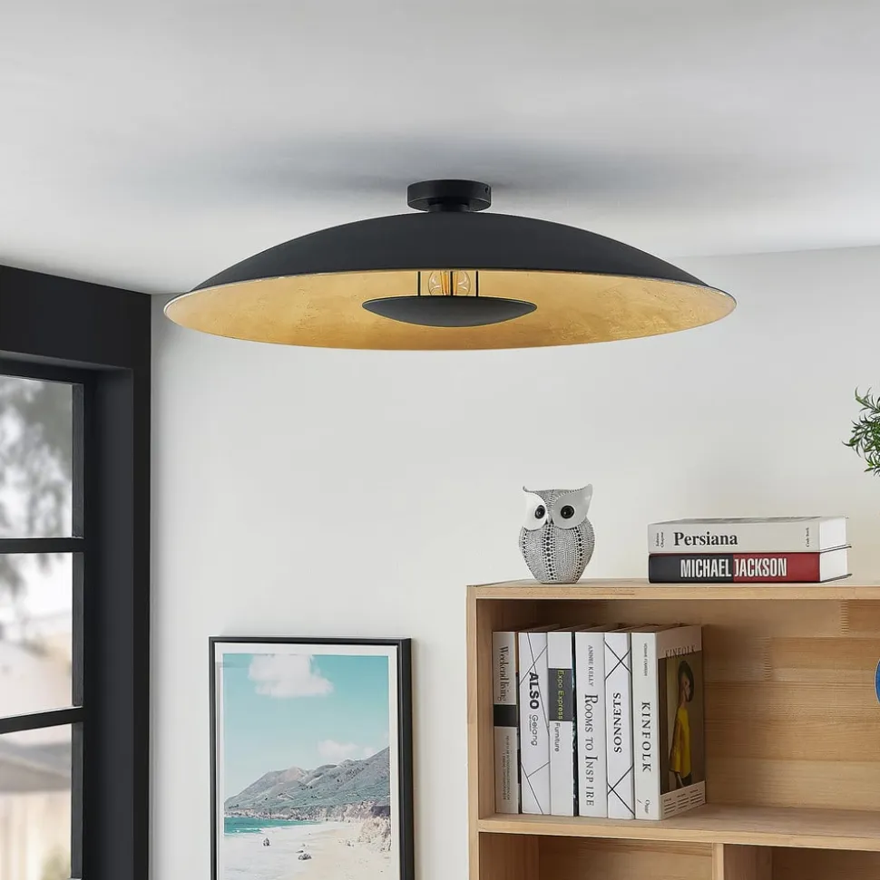 Lindby loftlampe Narisara, Ø 80 cm, E27, sort-guld