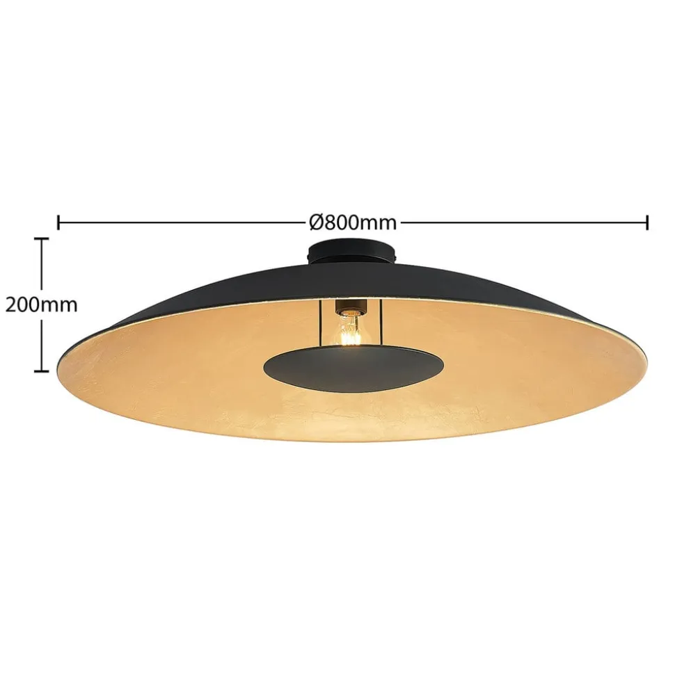 Lindby loftlampe Narisara, Ø 80 cm, E27, sort-guld