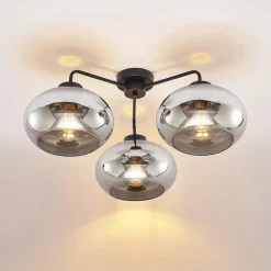 Lindby loftlampe Navidia, Ø 67 cm, sort, røgfarvet glas