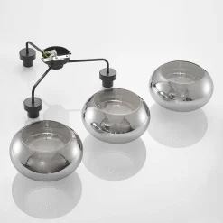 Lindby loftlampe Navidia, Ø 67 cm, sort, røgfarvet glas