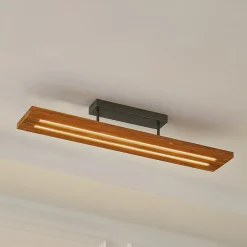 Lindby loftlampe Nesaja, sort, træ, 98 cm, dæmpbar