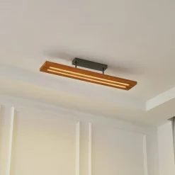 Lindby loftlampe Nesaja, sort, træ, 98 cm, dæmpbar