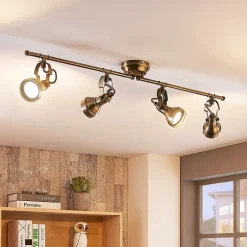 Lindby loftlampe Perseas, 78 cm, 4 lyskilder, antik messing, GU10