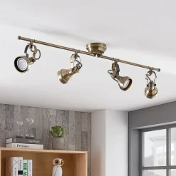 Lindby loftlampe Perseas, 78 cm, 4 lyskilder, antik messing, GU10