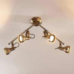 Lindby loftlampe Perseas, 78 cm, 4 lyskilder, antik messing, GU10