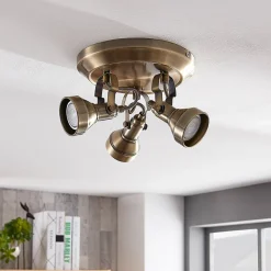 Lindby loftlampe Perseas, Ø 22cm, 3 lyskilder, antik messing, GU10