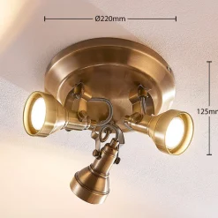 Lindby loftlampe Perseas, Ø 22cm, 3 lyskilder, antik messing, GU10