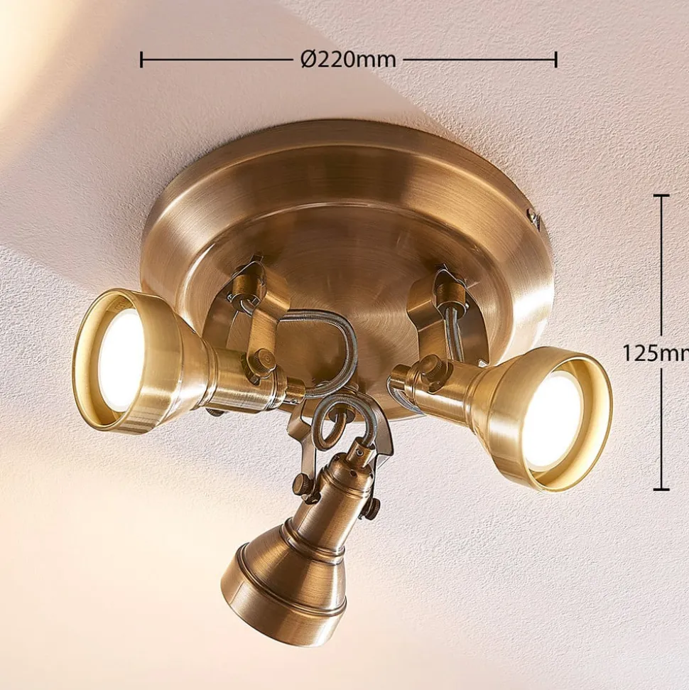 Lindby loftlampe Perseas, Ø 22cm, 3 lyskilder, antik messing, GU10