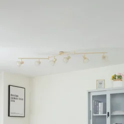 Lindby loftlampe Piena, beige, 6 lyskilder, metal, 150 cm