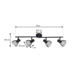 Lindby loftlampe Piena, sort, 4 lyskilder, metal, 70 cm