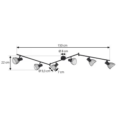 Lindby loftlampe Piena, sort, 6 lyskilder, metal, 150 cm