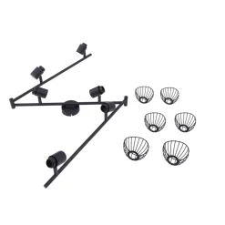 Lindby loftlampe Piena, sort, 6 lyskilder, metal, 150 cm
