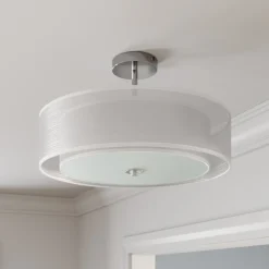 Lindby loftlampe Pikka, hvid, tekstil, Ø 50 cm, E27