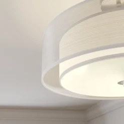 Lindby loftlampe Pikka, hvid, tekstil, Ø 50 cm, E27