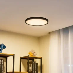 Lindby loftlampe Pravin, Ø 40 cm, CCT, sort