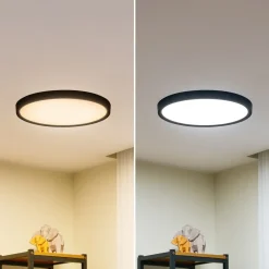 Lindby loftlampe Pravin, Ø 40 cm, CCT, sort
