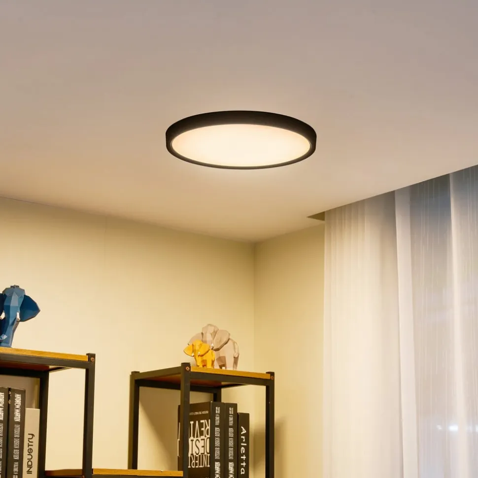 Lindby loftlampe Pravin, Ø 40 cm, 3.000 K, sort